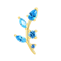 Métal éternel 14K or massif Zircon feuille oreille Cartilage bijoux à la mode noir Push-In griffe réglage Piercing bijoux