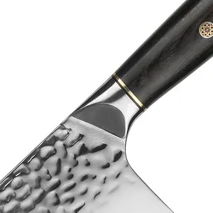 Cuchillo de acero de 7 pulgadas con diseño de martillo forjado para mujer, molibdeno alemán, vanadio, cuchillo de cocina con mango de madera de color