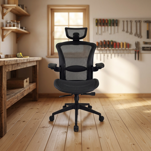 Chaise de bureau ergonomique en maille, chaise de bureau avec accoudoirs réglables, chaise pivotante avec appui-tête intégré, chaise de bureau à domicile. - Product Image 1