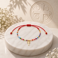 Bracelet réglable en perles croisées Go2boho avec cordon rouge et breloque en alliage plaqué or, bijou religieux