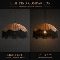 Abat-jour suspendu en rotin à franges créatives, forme dôme festonné, magnifique couvercle de lampe de plafond en osier pour salle à manger