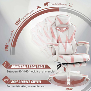 Linda Silla de Juego Ergonómica para Computadora, Silla de Juego Rosa Encantadora de Estilo Europeo con Reposapiés para Niña - Product Image 5