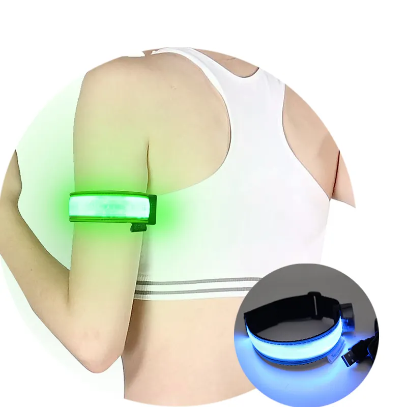 Fabrika USB yansıtıcı parlayan LED Armband Out spor için süper parlak kafes + led ışık + plastik toka + elastik bant 40cm * 2.5cm