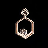 Pendentif ouvert hexagonal en diamant de laboratoire couleur D-E clarté VVS, collier chaîne minimaliste Art Déco en or rose, cadeau pour femme