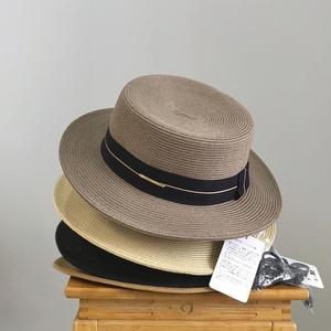 Women's <b>Straw</b> <b>Hat</b> Flat Top Sun Protection Beach Khaki Black Gray Beige Breathable Windproof Sunshade Casual Daywear - Product Image 1