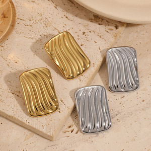 Geometric Square Striped Stainless Steel <b>Stud</b> Earrings 18k Gold <b>Silver</b> Color For Women Fashion Jewelry - Product Image 2