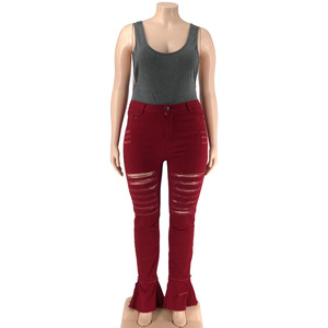 Haute qualité noir 5XL surdimensionné cloche bas déchiré <span class=keywords><strong>jean</strong></span> pantalon taille élastique évasé maigre <span class=keywords><strong>Jean</strong></span> pantalon grande taille femmes <span class=keywords><strong>jean</strong></span> - Product Image 2