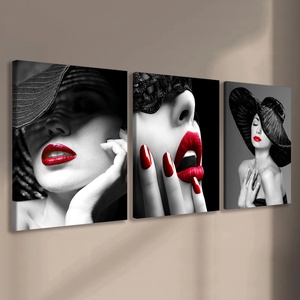 HAOWAI-Peinture sur <span class=keywords><strong>Toile</strong></span> Moderne à Lèvres Rouge Art Mural, 3 Pièces, sans Cadre, pour Décoration de Maison - Product Image 1
