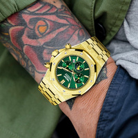 Montres chronographe de luxe avec logo personnalisé pour hommes d'affaires Nouveau design unique de visage vert avec affichage analogique de bracelet en acier inoxydable
