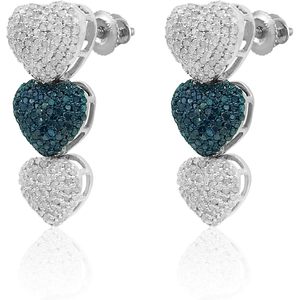 Ornaatis Three Heart Drop <b>Earrings</b> 2.08 Cttw Round Cut White And Blue Diamond 925 Sterling <b>Silver</b> For <b>Women</b> Wedding Jewelry - Product Image 2