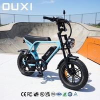 OUXI Vélo Électrique Rétro Mini Fat Bike 48V 15AH 16 Pouces avec Batterie Amovible Double Suspension Certifié CE V8