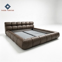 Cadre de lit capitonné en cuir semi-aniline grainé marron de qualité supérieure Foshan Phoebe, disponible en tailles King, Queen, Full et Double