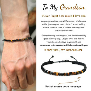 Bracelet unisexe minimaliste de mode européenne et américaine, en pierre de kevlar noire, avec espaceur en obsidienne, design tressé en <span class=keywords><strong>code</strong></span> <span class=keywords><strong>morse</strong></span> - Cadeau - Product Image 4