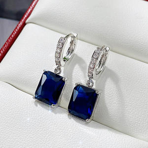 Boucles d'oreilles en saphir bleu platine, diamant taille émeraude couleur D certifié GIA, bijoux classiques pour femmes, pour mariage - Product Image 4