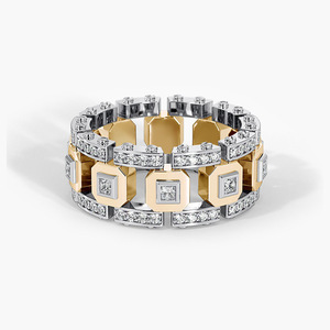 Anello moderno bicolore per donna, design con intarsi scintillanti, gioielli creativi alla moda - Product Image 3