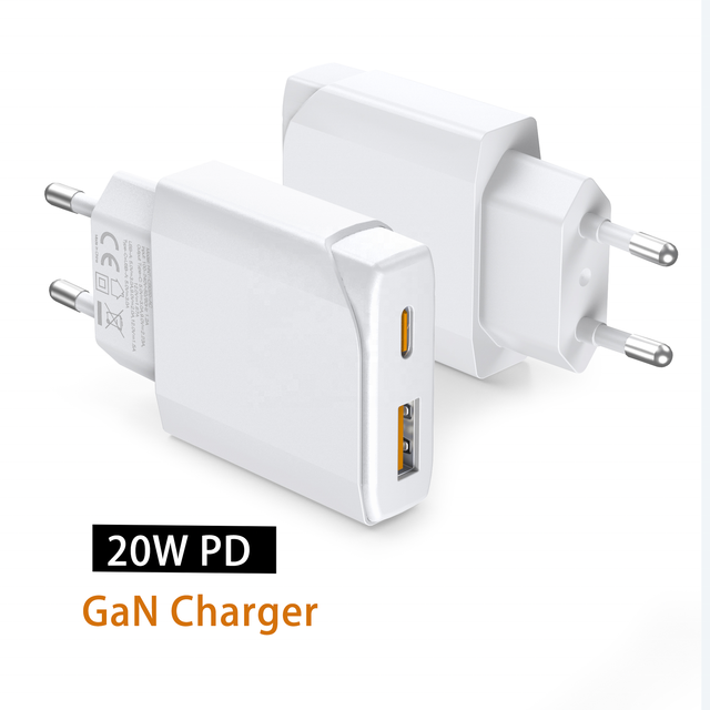 HNT  PD 20W EU Plug Fast Charging Ultra-Thin USB-A Type-C Wall Charger  Portable Power Adapter for iPhone Samsung with OEM/ODM