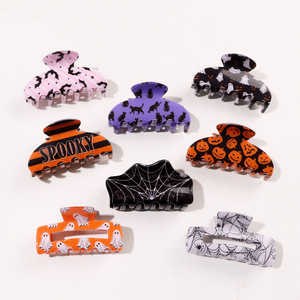Pinces <span class=keywords><strong>à</strong></span> cheveux amusantes pour Halloween, motif requin, fantôme, <span class=keywords><strong>citrouille</strong></span>, chat noir, crâne, logo personnalisé, accessoire pour chignons et coiffures pour femmes - Product Image 2