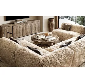 Living Room Sectional Home Furniture Wrapped Sheepskin U-chaise Sectional Long-haired Sheepskin Living Room Sofa