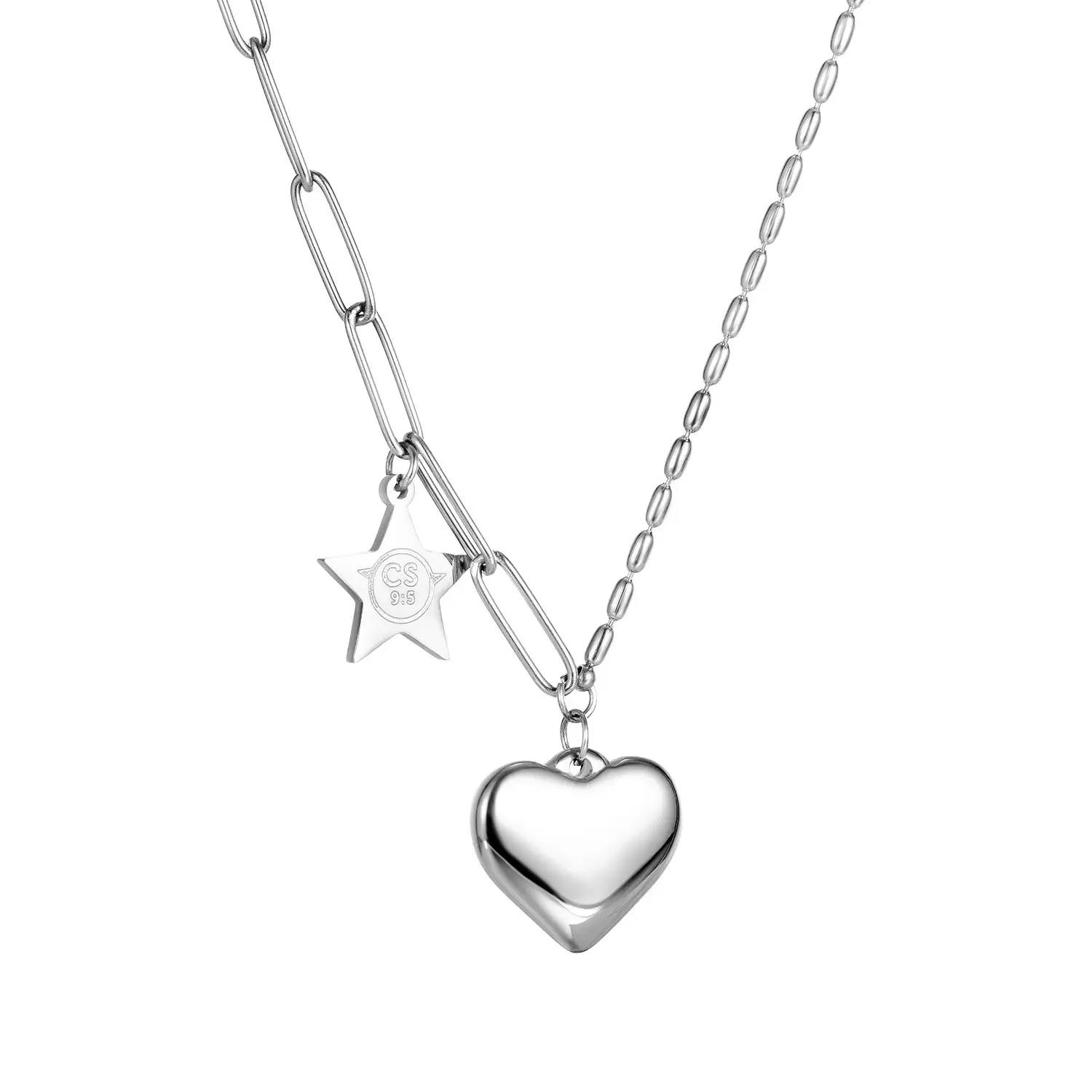 Retro Paperclip Chain Accessories Five-Pointed Star Pendant Choker Aesthetic Jewelry Stainless Steel Love Heart Locket Necklace