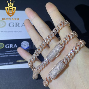 <span class=keywords><strong>Set</strong></span> <span class=keywords><strong>Collana</strong></span> <span class=keywords><strong>e</strong></span> <span class=keywords><strong>Bracciale</strong></span> da <span class=keywords><strong>Uomo</strong></span> in Argento Sterling 925, Catena Cuban Link Hip Hop Miami 8mm, Moissanite Taglio Baguette Iced Out, Placcato Oro Rosa - Product Image 5