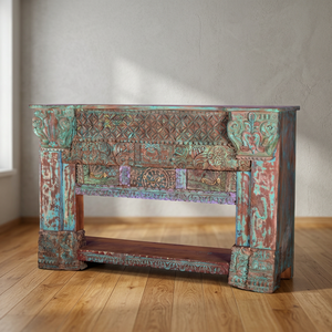 La Mejor Colección de Muebles de Consola de Madera Hechos a Mano de Estilo Antiguo con Estante de Almacenamiento, Arte Antiguo del Himalaya - Product Image 6