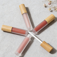 Tube de gloss à lèvres en bambou givré personnalisé, contenant cosmétique en bois pour huile à lèvres et rouge à lèvres liquide