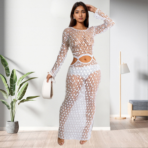 ชุดเดรสยาวถักนิตติ้งสีพื้นแบบเซ็กซี่เว้าหลังสำหรับผู้หญิงแฟชั่นขายส่งโดยตรงจากโรงงาน - Product Image 2