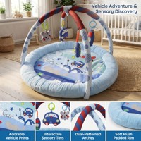 Tapis d'éveil bleu Aventure pour bébé avec rebord en peluche, centre d'activités 5-en-1, thème baleine et voiture, tapis rembourré pour le temps sur le ventre