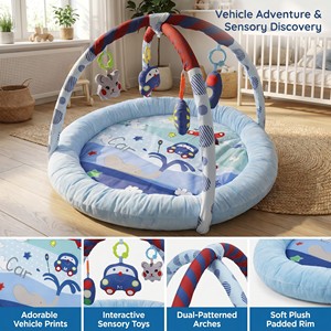 Alfombra de Juego para Bebés Blue Adventure con Borde Acolchado de Felpa, Centro de Actividades 5 en 1, Alfombra de Juego para Estimulación Temprana con Diseño de Ballena y Coche - Product Image 4