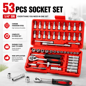 Lot de 53 outils à main professionnels : jeu complet de clés à douilles et clés à chocs robustes - Product Image 1