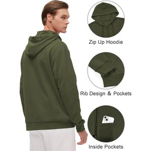 FOXA Sweat-shirt à capuche léger zippé pour homme, à manches longues, coupe athlétique ajustée, veste basique avec poches, tailles régulières et grandes - Product Image 2