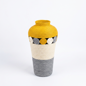 Jarrón Cilíndrico de Paja Tejida Rústico para Mesa, Amarillo, Gris, Blanco, Decorativo para Interiores, Ecológico, Decoración del Hogar - Product Image 1