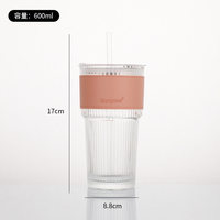 Gobelet en verre 500ml 550ml avec couvercle à vis et paille pour boissons froides, jus, café, soda au citron - Unisexe