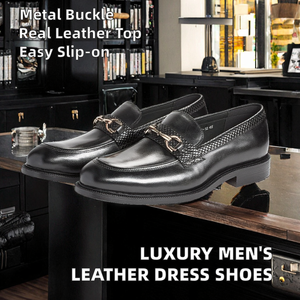 Mocassins de luxe pour hommes en cuir véritable, souples et élégants, à enfiler, anti-odeur, avec boucle métallique de haute qualité, pour mariages et soirées - Product Image 2