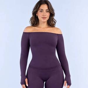 Custom <b>Women</b> Seamless Off Shoulder High Stretch Slim Fit Workout Gym Fitness <b>Long</b> <b>Sleeve</b> Shirt Yoga <b>Top</b> - Product Image 1