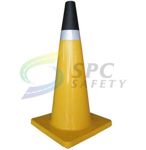 Cono de Tráfico de Seguridad Vial de Plástico PVC Flexible Amarillo de Alta Calidad Personalizado con Tapa Negra - Product Image 2