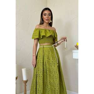 Ensemble 2 pièces style club pour femme, vert pistache, chemisier Gipel et jupe au-dessus du genou, vente en gros pour l'été - Product Image 3