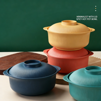 Bol en plastique anti-chute 19 cm, coloré, pour servir les aliments en cuisine, compatible micro-ondes, en paille de blé, pour nouilles, riz, soupe, avec couvercle