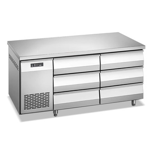 In acciaio inox ristorante piano di lavoro frigorifero <span class=keywords><strong>6</strong></span> <span class=keywords><strong>cassetti</strong></span> piano di insalata Bar modalità di raffreddamento ad aria con clima fresco - Product Image 1