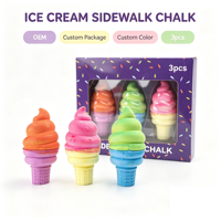 Lot de 3 craies de trottoir en forme de crème glacée, non toxiques, lavables, colorées, crémeuses, jouet éducatif pour dessiner et écrire pour les enfants de 3 ans