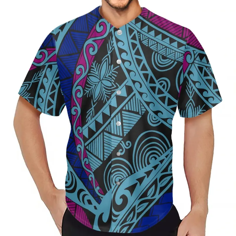 Polynesianisch Druck Samoan Tattoo Baseball-Anzug Großhandel niedriger Preis Polyester Baseballtrikot Sublimation Sommer Kausaltrikots