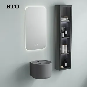 BTO Round basin wall mount ceramic basin half pedestal wall hung basins semi modern contracted wall mount bathroom vessel sink