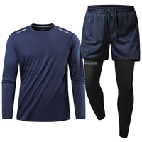 Conjunto Deportivo 2 en 1 para Hombre: Camiseta de Manga Larga de Secado Rápido, Pantalones Cortos de Malla, Leggings de Compresión, Reflectante, Personalizable para Equipos