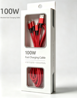 Cable de Carga de Datos USB 3 en 1 Universal de 100W, Trenzado de Nailon Negro y Rojo, Conductor de Cobre Puro para iPhone y Cámara, Shenzhen