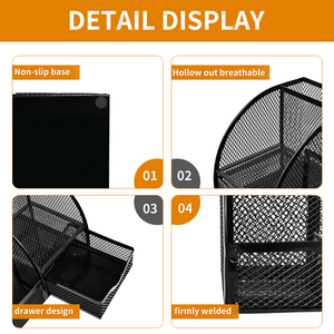 Organiseur de Bureau en Maille Métallique Noir de Haute Qualité à 7 Compartiments avec Support à Stylos et Tiroir de Rangement - Product Image 4