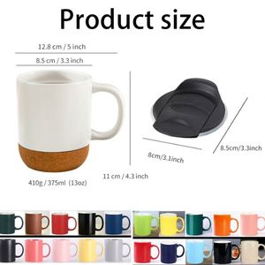 Custom Logo Personalized Gift Stoneware Cup Office Home Indoor Milk Coffee Drinks <b>Ceramic</b> <b>Mug</b> with Cork Base and Sliding <b>Lids</b> - Product Image 2
