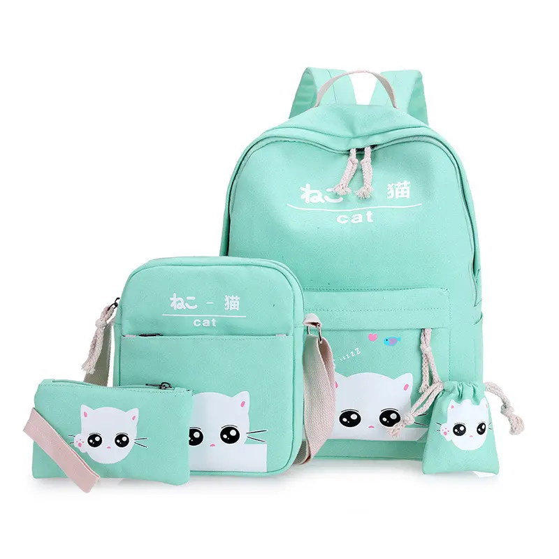 2023 custom adult canvas school bag sets fashion unisex cute school university students bags backpack for girls and boys
