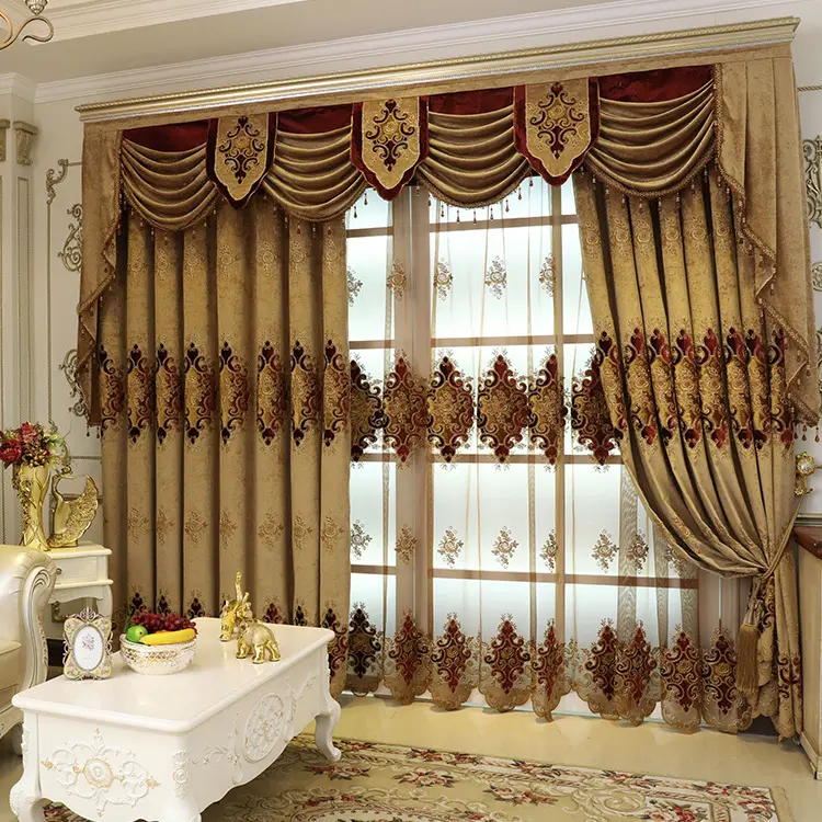 Telas transparentes solubles en agua, cortinas de lujo turcas para ventana, Chenille, bordadas para sala de estar, ojal de poliéster 100%