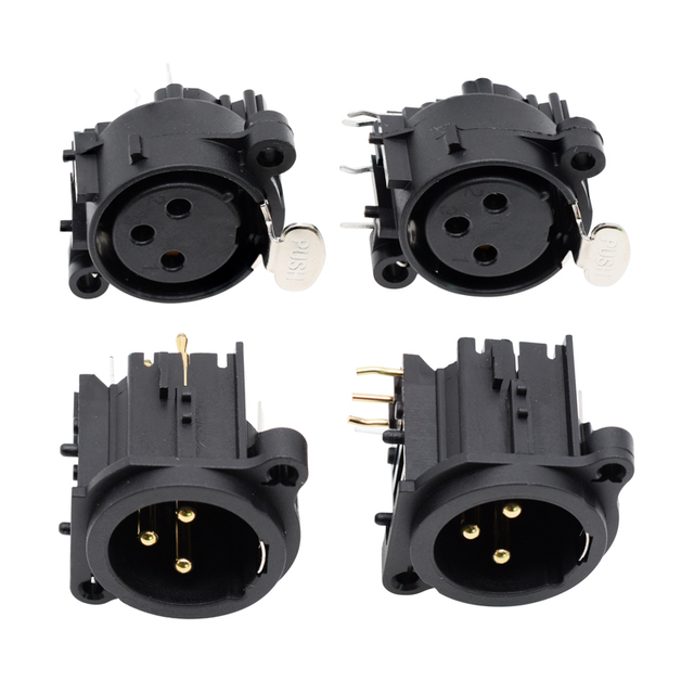 XLR 3 pole male/female chassis connector straight curved audio microphone