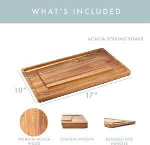 Tabla de quesos de madera de acacia con asas laterales y bandeja para servir en la cocina con <span class=keywords><strong>canal</strong></span> de galletas de frutos secos esencial para el entretenimiento - Product Image 2